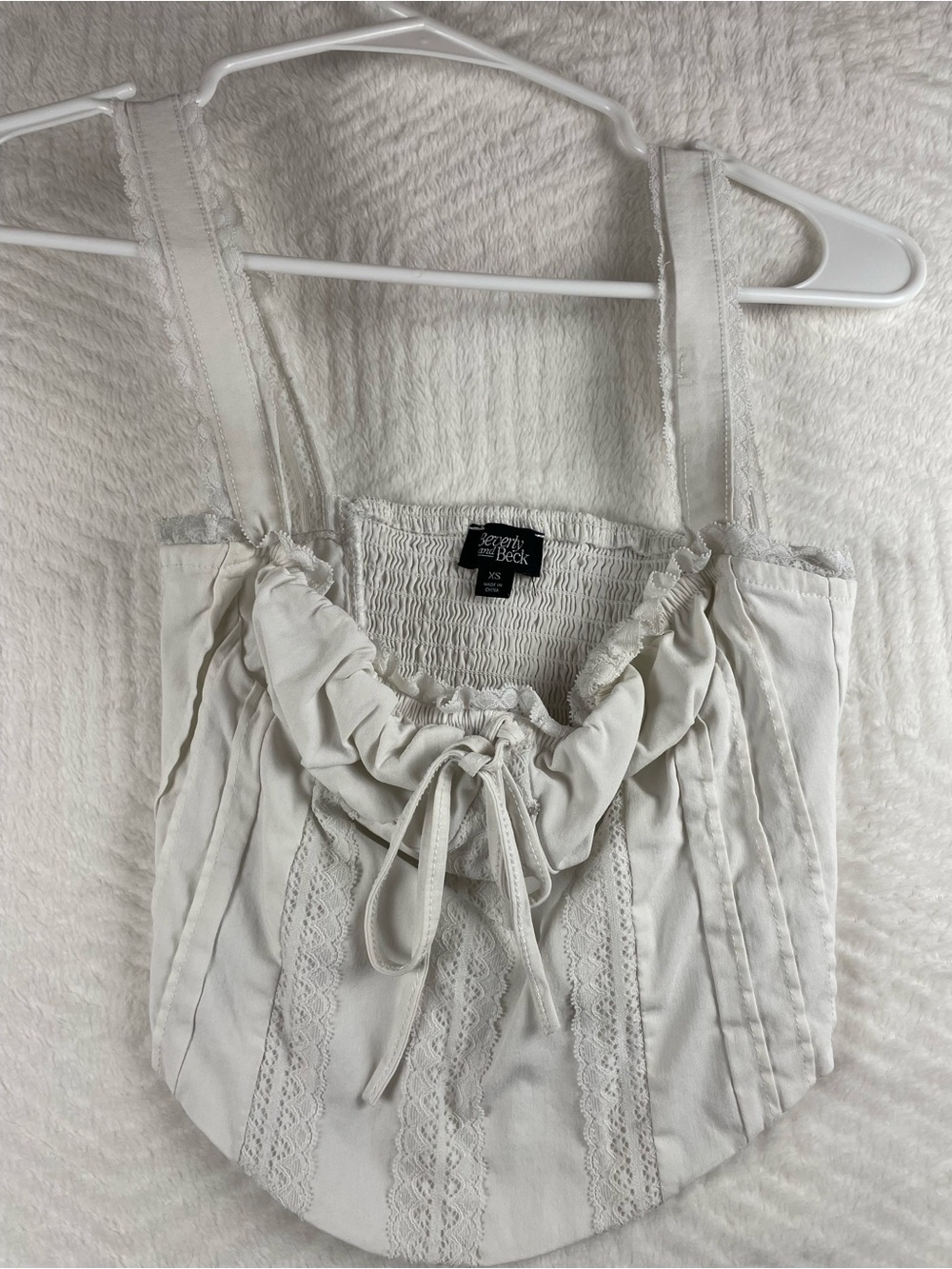Forever 21 Cream Lace-Trim Smocked Tie-Front Camisole